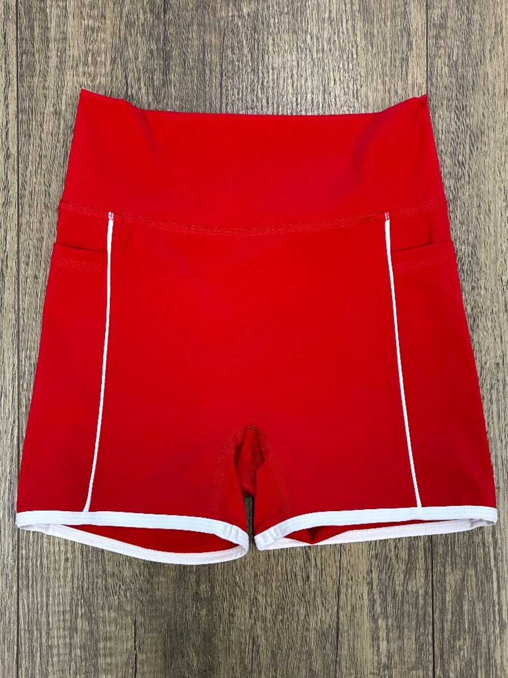 Til You Collapse Red Athletic Shorts with White Trim